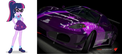 Size: 1897x831 | Tagged: safe, derpibooru import, sci-twi, twilight sparkle, better together, equestria girls, car, forza horizon, forza motorsport 4, geode of telekinesis, itasha, magical geodes