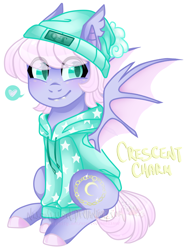 Size: 976x1297 | Tagged: safe, artist:nekomellow, derpibooru import, oc, oc:crescent charm, bat pony, pony, clothes, cute, sweater