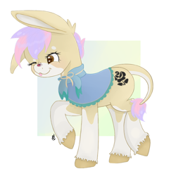 Size: 894x894 | Tagged: safe, artist:pitifulrocks, derpibooru import, oc, oc only, oc:inno, donkey, ladybug, mule, pony, commission, cute, one eye closed, solo, tongue out, wink