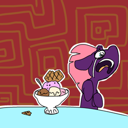 Size: 1280x1280 | Tagged: safe, artist:pencilbrony, derpibooru import, fizzlepop berrytwist, tempest shadow, pony, broken horn, crying, food, horn, ice cream, ice cream cone, ptsd, sad, solo, that's just cruel, that's just mean