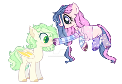 Size: 1280x884 | Tagged: safe, artist:maddeadunicorn, derpibooru import, oc, oc only, bat pony, earth pony, pony, boop, clothes, deviantart watermark, female, mare, obtrusive watermark, simple background, transparent background, watermark