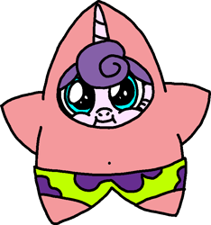 Size: 655x700 | Tagged: safe, artist:blackrhinoranger, derpibooru import, princess flurry heart, best gift ever, clothes, costume, crossover, cute, flurrybetes, patrick star, seems legit, spongebob squarepants, star flurry heart