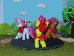 Size: 1066x800 | Tagged: safe, artist:malte279, derpibooru import, apple bloom, scootaloo, sweetie belle, animated, cape, chenille, chenille stems, chenille wire, clothes, craft, cutie mark crusaders, gif, pipe cleaner sculpture, pipe cleaners, stop motion