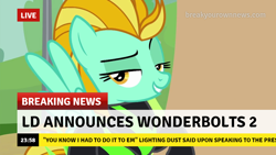 Size: 1280x720 | Tagged: safe, derpibooru import, edit, edited screencap, screencap, lightning dust, pegasus, pony, the washouts (episode), break your own news, clothes, solo, uniform, washouts uniform, you know i had to do it to em