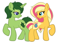 Size: 4092x2893 | Tagged: safe, artist:koharuveddette, derpibooru import, oc, oc only, oc:ember eclipse, oc:emerald sparkle, earth pony, pony, unicorn, female, mare, simple background, transparent background