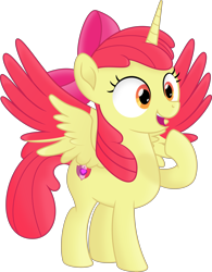 Size: 5927x7611 | Tagged: safe, artist:kopcap94, derpibooru import, apple bloom, alicorn, pony, .svg available, absurd resolution, adorabloom, alicornified, bloomicorn, colored wings, colored wingtips, cute, female, filly, foal, happy, horn, open mouth, pointing at self, race swap, simple background, solo, spread wings, transparent background, vector, wings, xk-class end-of-the-world scenario