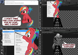 Size: 1602x1150 | Tagged: safe, artist:nightmaremoons, derpibooru import, oc, oc:pun, earth pony, pony, ask, ask pun, female, fourth wall, hat, mare, photoshop, pith helmet, rainbow wig, solo