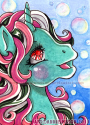Size: 370x517 | Tagged: safe, artist:anniemsson, derpibooru import, fizzy, pony, twinkle eyed pony, unicorn, g1, cute, fizzybetes, solo, traditional art