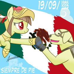 Size: 2017x2017 | Tagged: safe, artist:archooves, derpibooru import, oc, oc:tailcoatl, dog, pony, aztec, flag, mexican, mexico, nation ponies, ponified, rescue dog, solo, spanish