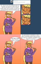 Size: 2564x3968 | Tagged: safe, artist:americananomaly, derpibooru import, ms. harshwhinny, anthro, anthroquestria, eating, food, misspelling, solo, this will end in weight gain, tiramisu