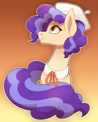 Size: 1331x1657 | Tagged: safe, artist:polymercorgi, derpibooru import, oc, oc:marina, earth pony, pony, bust, female, hat, magical lesbian spawn, mare, offspring, parent:saffron masala, parent:sapphire shores, portrait, solo