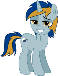 Size: 3689x4767 | Tagged: safe, artist:cyanlightning, derpibooru import, oc, oc only, oc:ocean wave, pony, unicorn, .svg available, 2019 community collab, absurd resolution, chest fluff, derpibooru community collaboration, ear fluff, male, simple background, smiling, smug, solo, stallion, transparent background, vector