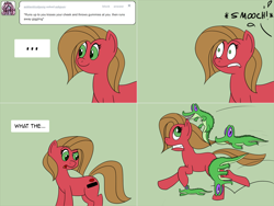 Size: 1602x1202 | Tagged: safe, artist:faithlessrurouni, derpibooru import, gummy, oc, oc:pun, alligator, earth pony, pony, ask, ask pun, female, mare, multeity