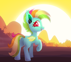 Size: 2025x1773 | Tagged: safe, artist:sickly-sour, derpibooru import, oc, oc only, oc:kokomo, bat pony, pony, bat pony oc, bg, scenery, solo, sunset, tropical