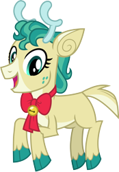 Size: 3000x4318 | Tagged: safe, artist:cloudyglow, derpibooru import, alice the reindeer, deer, pony, reindeer, best gift ever, female, simple background, smiling, solo, transparent background, vector