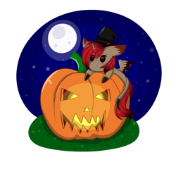 Size: 4049x4000 | Tagged: safe, artist:mimihappy99, derpibooru import, oc, oc only, oc:dark fire, pony, chibi, female, halloween, hat, heart eyes, holiday, jack-o-lantern, mare, moon, night, pumpkin, simple background, solo, transparent background, wingding eyes, witch hat