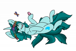 Size: 400x268 | Tagged: safe, artist:cinnerroll, derpibooru import, oc, oc:ambient waves, butterfly, pony, flower band, kitsune, multiple tails, simple background, solo, transparent background