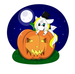 Size: 4049x4000 | Tagged: safe, artist:mimihappy99, derpibooru import, oc, oc:sunny, pegasus, pony, chibi, female, halloween, hat, heart eyes, holiday, jack-o-lantern, mare, moon, night, pumpkin, simple background, solo, transparent background, wingding eyes, witch hat