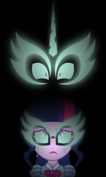 Size: 1641x2727 | Tagged: safe, artist:kingdark0001, derpibooru import, midnight sparkle, sci-twi, twilight sparkle, better together, equestria girls, clothes, crying, geode of telekinesis, glasses, looking at you, looking up, magical geodes