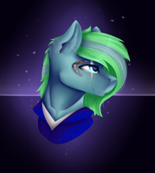 Size: 2250x2507 | Tagged: safe, artist:lilrandum, derpibooru import, oc, oc only, oc:stealthy wings, pegasus, pony, blue eyes, bust, eye scar, lineless, scar, solo, space