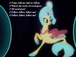 Size: 512x384 | Tagged: safe, derpibooru import, edit, edited screencap, screencap, princess skystar, seapony (g4), my little pony: the movie, bubble, cropped, haydn, lyrics, song reference, text, the mermaid song