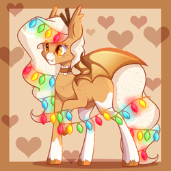 Size: 2064x2060 | Tagged: safe, artist:fish-and-star, derpibooru import, oc, oc only, oc:pumpkin spice, bat pony, pony, bat pony oc, choker, christmas, christmas lights, cute, female, holiday, mare, solo