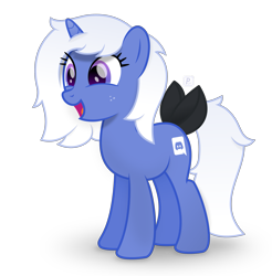 Size: 2589x2629 | Tagged: safe, artist:potato22, derpibooru import, oc, oc only, oc:discord, pony, unicorn, bow, discord (program), female, mare, open mouth, ponified, simple background, smiling, solo, tail bow, transparent background