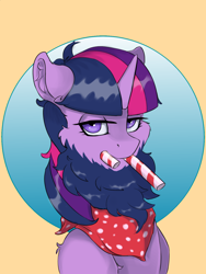 Size: 1200x1600 | Tagged: safe, artist:kittytitikitty, derpibooru import, twilight sparkle, beard, candy, candy cane, facial hair, food, solo