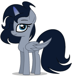 Size: 772x838 | Tagged: safe, artist:skittleartmlp, derpibooru import, oc, oc only, oc:haumea, alicorn, alicorn oc, big tail, female, gradient horn, horn, large wings, mare, offspring, parent:king sombra, parent:princess luna, parents:lumbra, simple background, solo, transparent background, wings