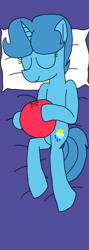 Size: 1024x2881 | Tagged: safe, artist:徐詩珮, derpibooru import, spring rain, pony, unicorn, my little pony: the movie, bed, body pillow, bowling ball, eyes closed, pillow, sleeping