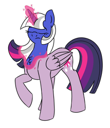 Size: 600x700 | Tagged: safe, artist:spyro-for-life, derpibooru import, twilight sparkle, twilight sparkle (alicorn), oc, oc:dr blue bell, alicorn, pony, fanfic:the symbiote, disguise, transformation