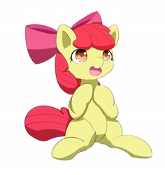 Size: 1920x2035 | Tagged: safe, artist:up_p_ab, derpibooru import, apple bloom, earth pony, pony, adorabloom, bow, cute, daaaaaaaaaaaw, female, filly, hnnng, simple background, solo, weapons-grade cute, white background