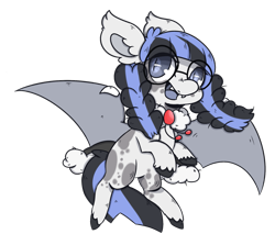 Size: 1735x1481 | Tagged: safe, artist:chimera-tea, derpibooru import, oc, oc only, oc:dorothy, bat pony, bat pony oc, braid, cloak, clothes, fangs, glasses, happy, open mouth, simple background, solo, transparent background