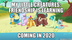 Size: 600x337 | Tagged: safe, derpibooru import, edit, edited screencap, screencap, gallus, ocellus, sandbar, silverstream, smolder, yona, changedling, changeling, classical hippogriff, dragon, earth pony, griffon, hippogriff, pony, yak, school daze, bow, cloven hooves, colored hooves, dragoness, female, good end, hair bow, image macro, jewelry, male, meme, monkey swings, necklace, spin off, student six, teenager, what if