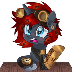 Size: 1000x1000 | Tagged: safe, artist:prince-lionel, derpibooru import, oc, oc:molten magma, pony, unicorn, clothes, gears, gloves, goggles, male, movie accurate, watch, wristwatch