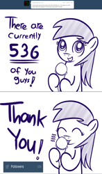 Size: 1280x2170 | Tagged: safe, artist:datahmedz, derpibooru import, sunshower raindrops, pony, ask, food, ice cream, milestone, monochrome, raindropsanswers, solo, tumblr