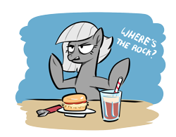 Size: 1306x1018 | Tagged: safe, artist:christheblue, derpibooru import, limestone pie, earth pony, pony, burger, food, hay burger, restaurant, simple background, soda, solo, speech, transparent background, wendy's, where's the beef