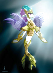 Size: 1220x1693 | Tagged: safe, artist:zidanemina, derpibooru import, queen novo, mermaid, seapony (g4), my little pony: the movie, armor, caballeros del zodiaco, colored, knights of the zodiac, poseidon, saint seiya, scale, solo