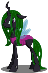 Size: 1000x1538 | Tagged: safe, artist:vampteen83, derpibooru import, oc, oc:princess heart, changeling, changeling queen, changeling queen oc, double colored changeling, female, green changeling, purple changeling, simple background, solo, transparent background