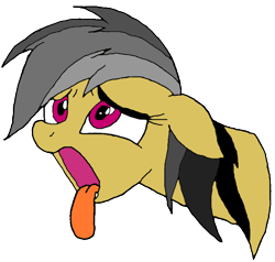 Size: 670x639 | Tagged: safe, alternate version, artist:icey-wicey-1517, color edit, derpibooru import, edit, daring do, pegasus, pony, my little pony: the movie, the art of my little pony: the movie, bust, colored, female, floppy ears, mare, open mouth, out of context, portrait, simple background, solo, tongue out, transparent background