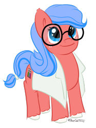 Size: 714x954 | Tagged: safe, artist:pagecartoons, derpibooru import, oc, oc:flickswitch, clothes, freckles, glasses, lab coat, simple background, solo, transparent background