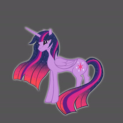 Size: 1920x1920 | Tagged: safe, artist:shirleycreates, derpibooru import, twilight sparkle, twilight sparkle (alicorn), alicorn, pony, deviantart, digital art, ethereal mane, female, fimfiction, gray background, mare, simple background, solo, starry mane, ultimate twilight