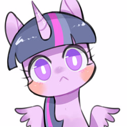 Size: 1600x1600 | Tagged: safe, artist:kura, derpibooru import, part of a set, twilight sparkle, twilight sparkle (alicorn), alicorn, pony, :<, bust, chibi, female, head tilt, looking at you, mare, portrait, solo