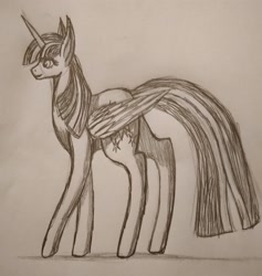 Size: 3120x3289 | Tagged: safe, artist:bobisia, derpibooru import, twilight sparkle, twilight sparkle (alicorn), alicorn, pony, female, grayscale, mare, monochrome, solo, traditional art