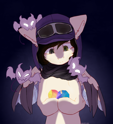 Size: 1906x2094 | Tagged: safe, artist:kotya, derpibooru import, oc, ghost, pony, clothes, crystal, hat, heart, scarf, simple background, solo, wings