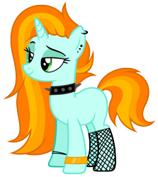 Size: 1644x1840 | Tagged: safe, artist:diamond-chiva, artist:pegasski, derpibooru import, oc, oc:streetz, pony, unicorn, base used, bedroom eyes, bracelet, choker, ear piercing, earring, eyeshadow, female, fishnet stockings, jewelry, makeup, mare, piercing, simple background, solo, spiked choker, transparent background, wristband