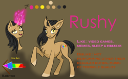 Size: 2560x1600 | Tagged: safe, artist:raeverran, derpibooru import, oc, oc:rushy, pony, unicorn, colored hooves, female, glowing horn, raised hoof, reference sheet, solo