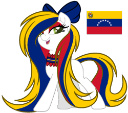 Size: 1004x888 | Tagged: safe, artist:cosmicwitchadopts, derpibooru import, earth pony, pony, bow, choker, female, hair bow, mare, nation ponies, ponified, simple background, solo, transparent background, venezuela