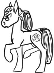 Size: 517x703 | Tagged: safe, artist:tempusfidgets, derpibooru import, oc, oc:tempus fidgets, earth pony, pony, male, monochrome, piaffe, ponytail, simple background, solo