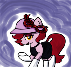 Size: 640x600 | Tagged: safe, artist:ficficponyfic, color edit, derpibooru import, edit, editor:methidman, oc, oc only, oc:ann, demon, earth pony, pony, succubus, bow, clothes, colored, colt quest, disguise, dress, female, hat, mare, simple background, socks, solo